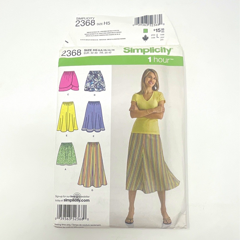 Simplicity 2368 1 Hour Sewing Pattern Misses Skirt 3 Lengths Sz 6-14